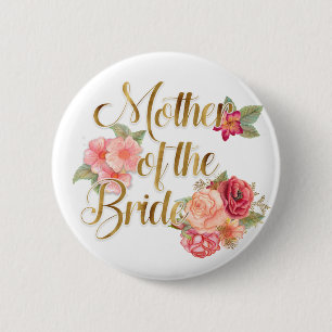 Pink Red Floral with Gold Mother of the Bride 6 Cm Round Badge