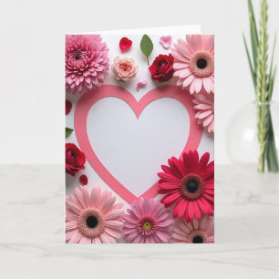 Pink Red Flower Heart Greeting Card