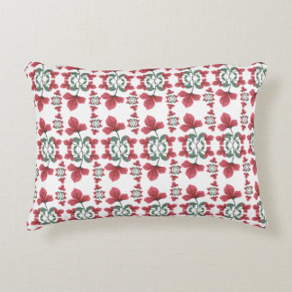 Pink Red Flower Sage Green Leaf Mirror Pattern Decorative Cushion