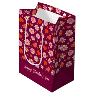 Pink & Red Flowers and Hearts  Medium Gift Bag