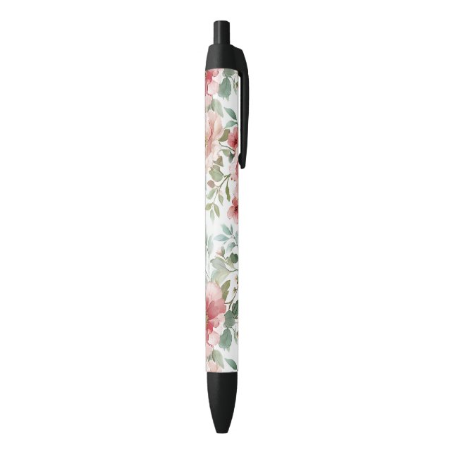 Pink Red Flowers Black Ink Pen (Bottom (Vertical))