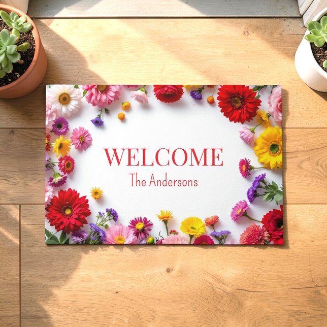 Pink Red Flowers Colourful Door Mat (Creator Uploaded)