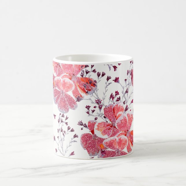 Pink-red flowers on white.  coffee mug (Center)