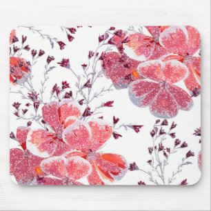 Pink-red flowers on white. mouse pad