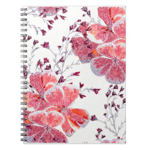 Pink-red flowers on white.notebook notebook