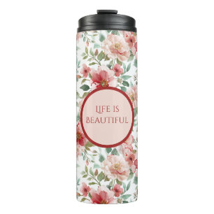 Pink Red Flowers Personalised Quote Thermal Tumbler