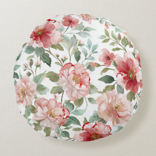 Pink Red Flowers Round Cushion