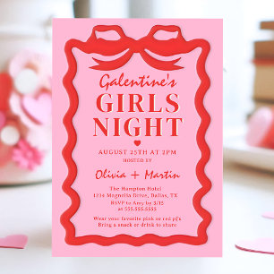 Pink Red Galentine's Girls Night Party Invitation