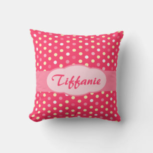 Pink red girls name polka dot pillow