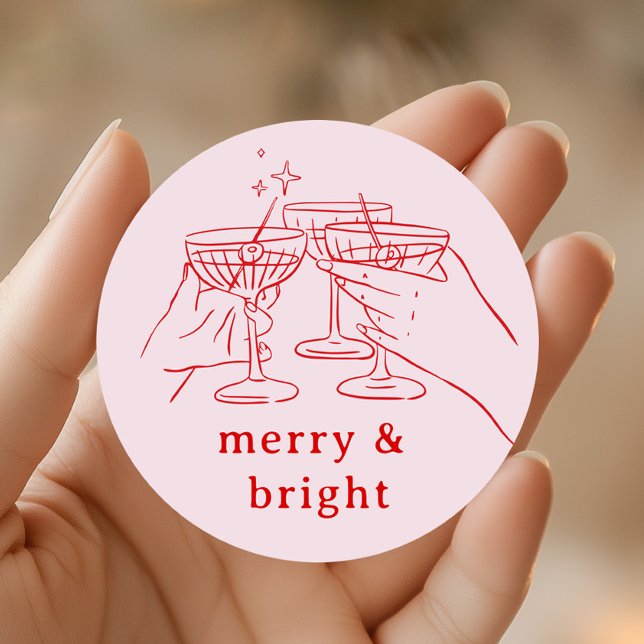 Pink Red Girly Christmas Classic Round Sticker (Creator Uploaded)