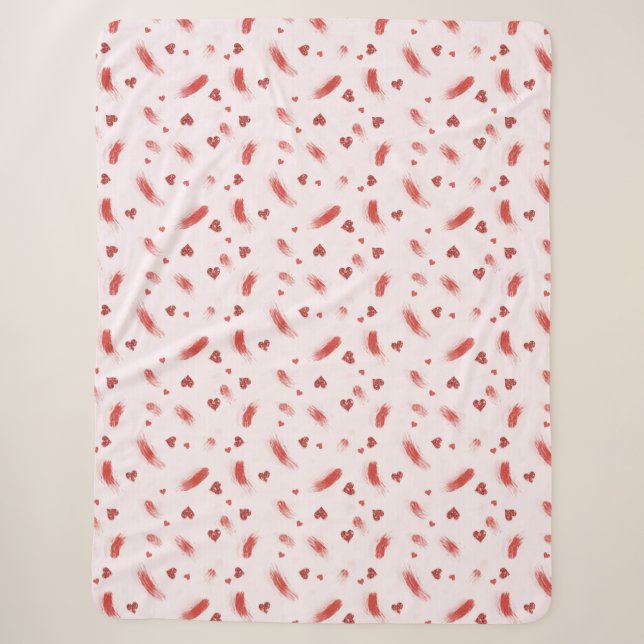 Pink red Glitter Hearts Sherpa Blanket (Front)
