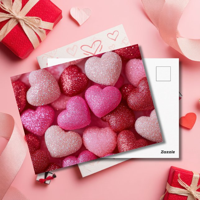 Pink Red Glitter Hearts Valentine`s Day Card  (Creator Uploaded)