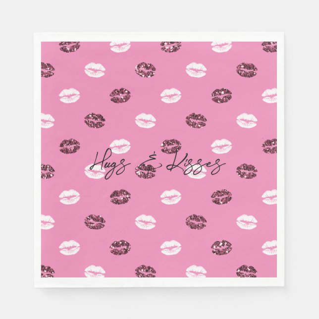 Pink Red Glitter White Kisses Lips   Napkin (Front)