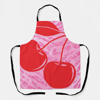 Pink Red Glitter Zebra Cherries Apron