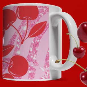 Pink Red Glitter Zebra Cherries Coffee Mug