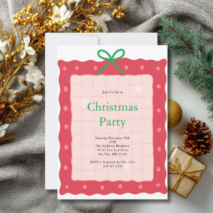 Pink Red Green Coquette Bow Doodle Christmas Party Invitation