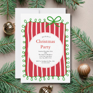 Pink Red Green Coquette Bow Doodle Christmas Party Invitation