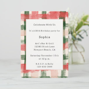 Pink Red Green Plaid White Plaid Stripes Birthday  Invitation