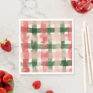 Pink Red Green Plaid White Plaid Stripes Birthday Napkin