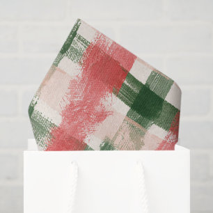 Pink Red Green Plaid White Plaid Stripes Christmas Tissue Paper