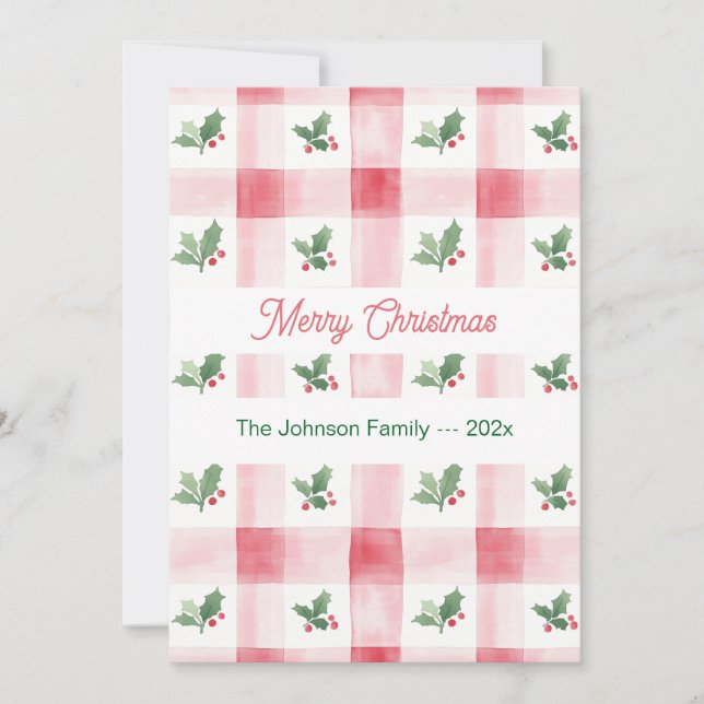 Pink Red Green Retro Christmas Pattern Holiday Card (Front)