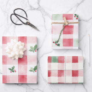 Pink Red Green Retro Christmas Pattern Wrapping Paper Sheet