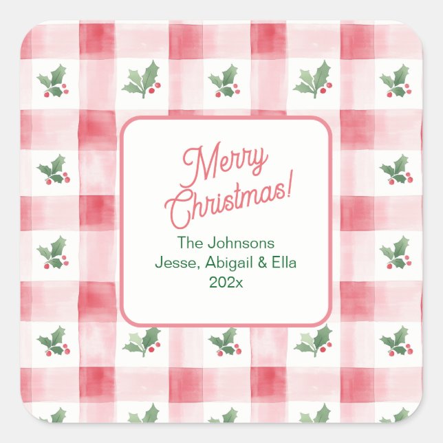 Pink Red Green Retro Pattern Christmas Square Sticker (Front)
