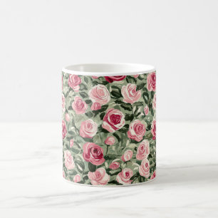 Pink Red Green Roses Floral  Coffee Mug