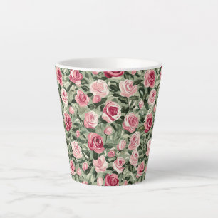 Pink Red Green Roses Floral  Latte Mug