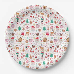 Pink Red Green Santa Claus Christmas Holiday Party Paper Plate