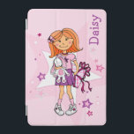 Pink red hair girl stars add your name  iPad mini cover<br><div class="desc">Fun device case red hair girl with white bunny and gift art. Customise with name of your choice. This example reads Daisy.
Art and design by Sarah Trett for www.mylittleeden.com</div>
