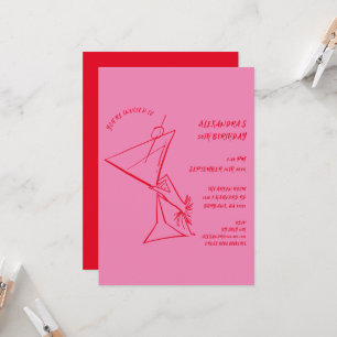 Pink Red Hand-drawn 50th Birthday Invitation