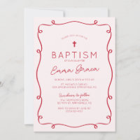 Pink & Red Hand Drawn Baptism Invitation