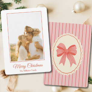 Pink Red Hand Drawn Bow Photo Christmas Card