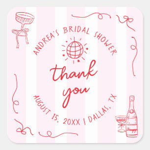 Pink & Red Hand Drawn Bridal Shower Thank You Square Sticker