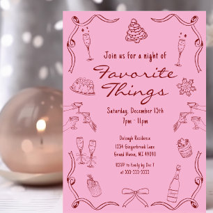 Pink & Red Hand Drawn Doodle Christmas Invitation