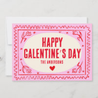 Pink Red Hand Print Retro Happy Galentine’s Day
