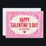 Pink Red Hand Print Retro Happy Galentine’s Day  Holiday Card<br><div class="desc">Vintage Pink Red Hand Print Drawing Happy Valentine’s Day</div>