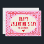 Pink Red Hand Print Retro Happy Valentine’s Day  Holiday Card<br><div class="desc">Vintage Pink Red Hand Print Drawing Happy Valentine’s Day</div>