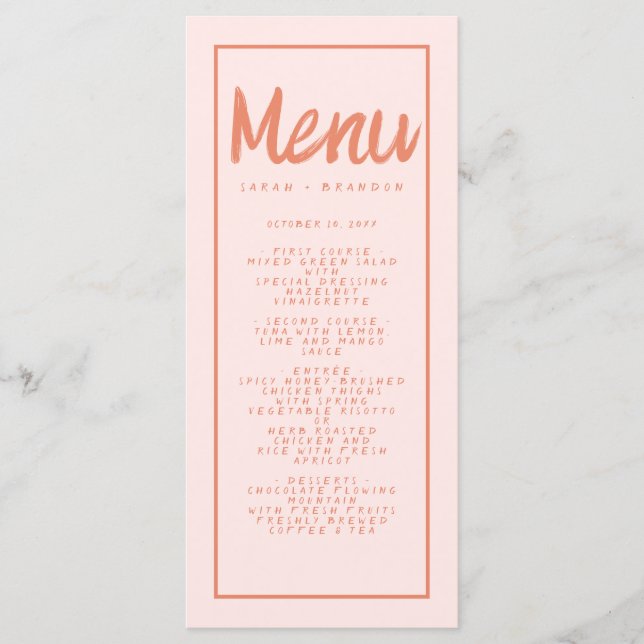 Pink Red Handwriting Typography Retro Wedding Menu (Front)