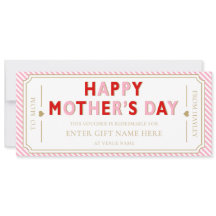 Pink Red Happy Mother's Day Gift Voucher Card
