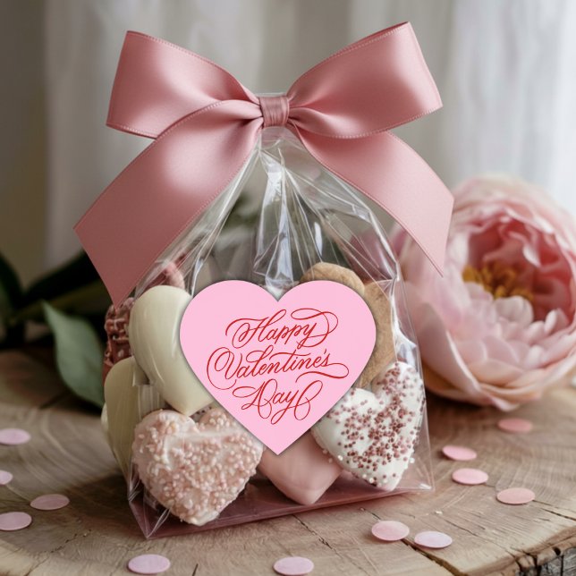 Pink & Red Happy Valentines Day Calligraphy  Heart Sticker (Creator Uploaded)