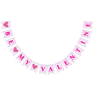 Pink red heart Be my Valentine romantic proposal Bunting