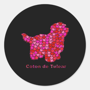 Pink Red Heart Dog Lover Valentines Day Coton De T Classic Round Sticker