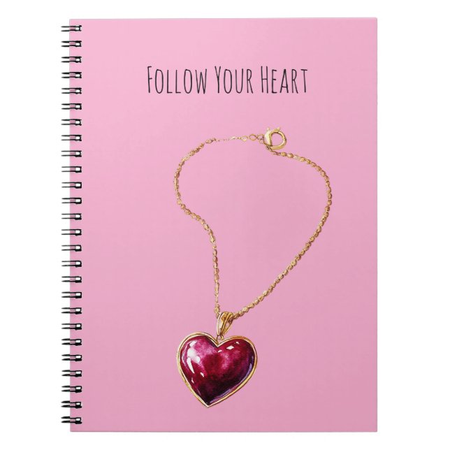 Pink Red Heart Gold Chain Necklace Notebook (Front)