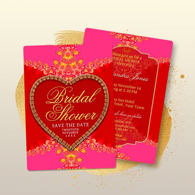 Pink Red Heart Gold Lace Girls Party Bridal Shower Invitation (Creator Uploaded)