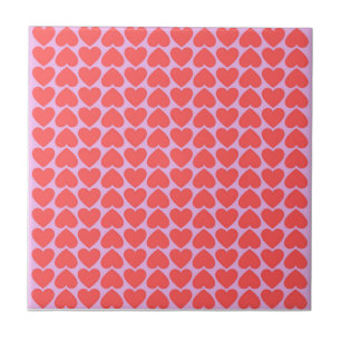 Pink Red Heart Grid Y2K Pattern Ceramic Tile
