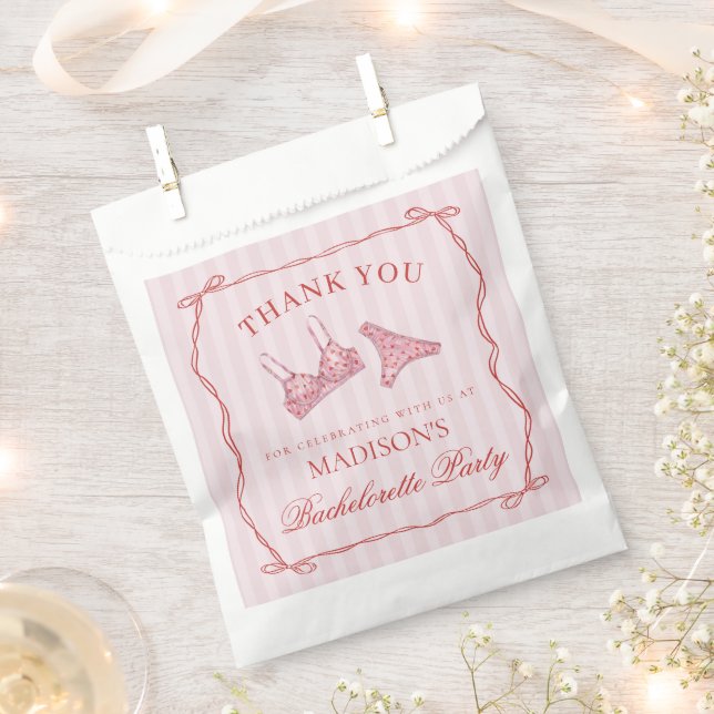 Pink & Red Heart Lingerie Bachelorette Dessert Favour Bag (Clipped)