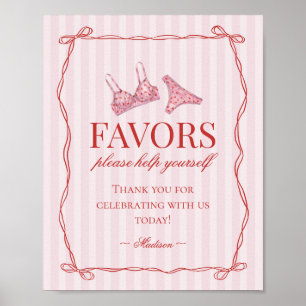 Pink & Red Heart Lingerie Bachelorette Party Favou Poster