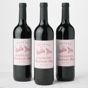Pink & Red Heart Lingerie Bachelorette Party Wine Label